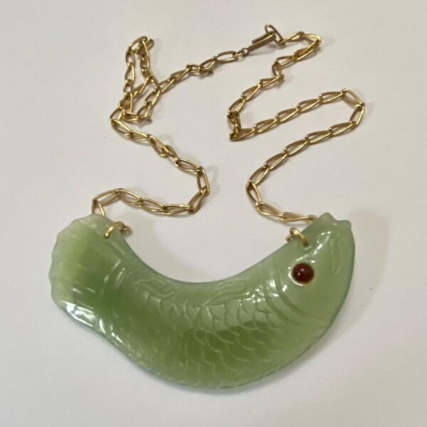 Vintage, 4.5in Carved Fish Jade Necklace