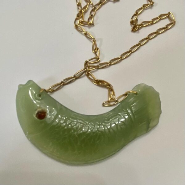 Vintage, 4.5in Carved Fish Jade Necklace