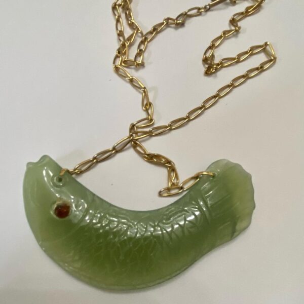 Vintage, 4.5in Carved Fish Jade Necklace