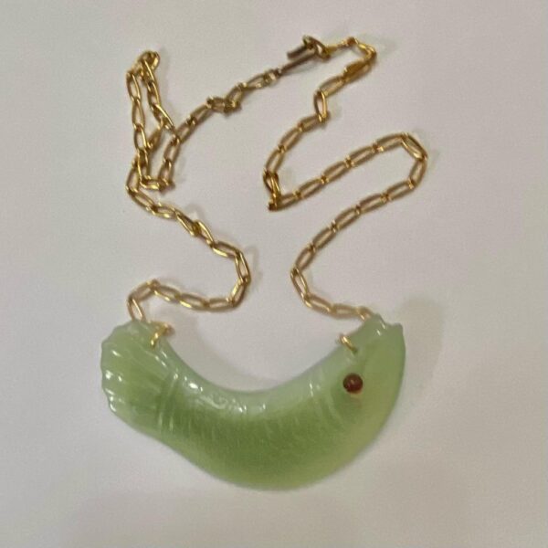 Vintage, 4.5in Carved Fish Jade Necklace