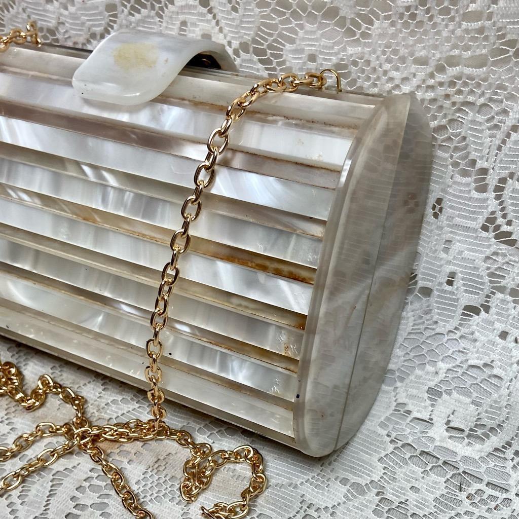 Vintage, Elegant, Mother of Pearl-Lucite Purse Clutch 7in x 4.5in x 3in