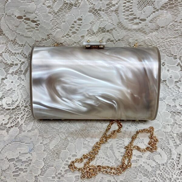 Vintage, Elegant, Mother of Pearl-Lucite Purse Clutch 7in x 4.5in x 3in