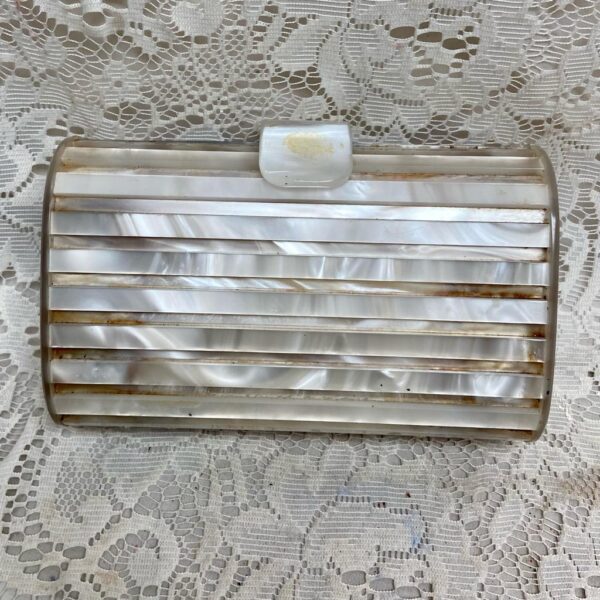 Vintage, Elegant, Mother of Pearl-Lucite Purse Clutch 7in x 4.5in x 3in