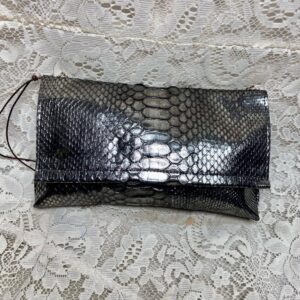 Metallic Silver Faux Snakeskin Leather Clutch Wristlet-Crossbody. 10.5in x 6.5in