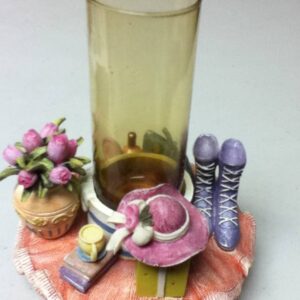 Unusual, 4-pc Candle Capper or Flower Vase with Glass Insert, Candle and Roses