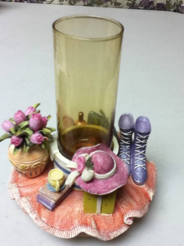 Unusual, 4-pc Candle Capper or Flower Vase with Glass Insert, Candle and Roses