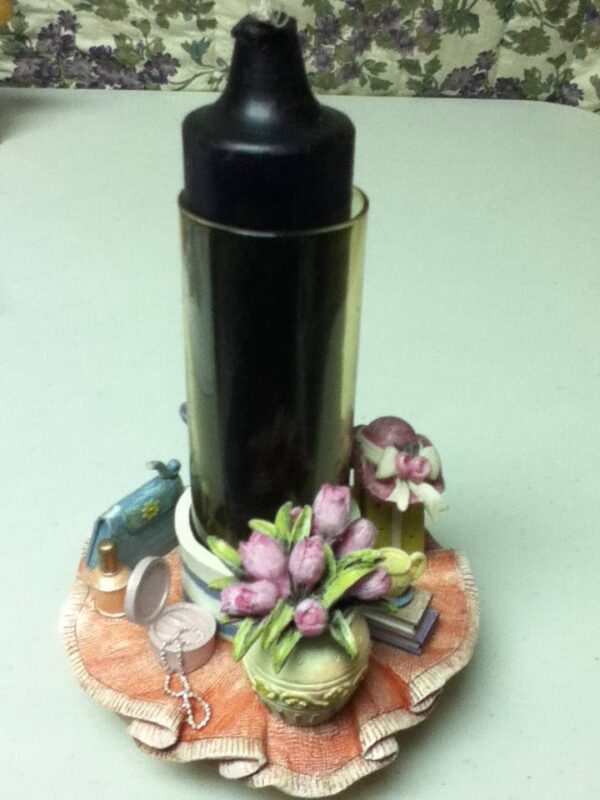 Unusual, 4-pc Candle Capper or Flower Vase with Glass Insert, Candle and Roses