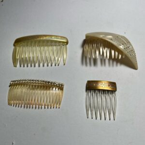 Vintage, Lot of 4 Celluloid Ivory Backcombs or Haircombs with Rhinestones