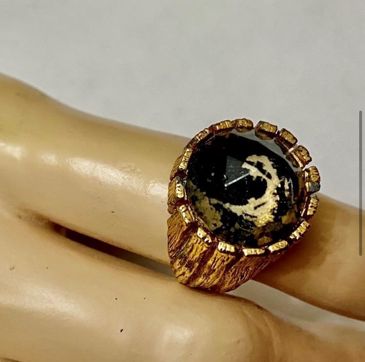 Vintage, Rare, Hobe Old Cut Faux Diamond Gold 8-8.5 Ring