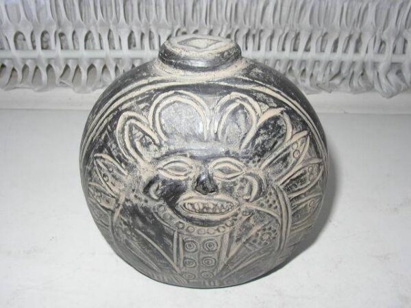 Antique, Southwestern, Native Chief Figural Medicinal Pottery Jug