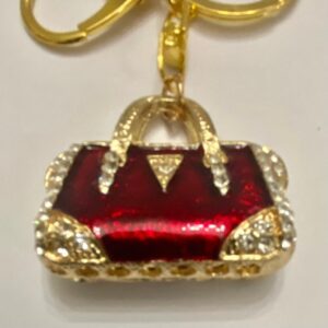 Stunning, 2-Way, Red Enamel Rhinestone Handbag Charm-Key Chain