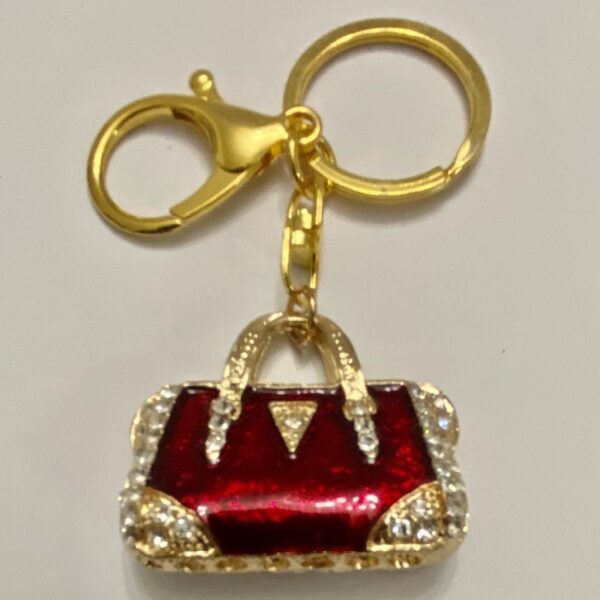 Stunning, 2-Way, Red Enamel Rhinestone Handbag Charm-Key Chain