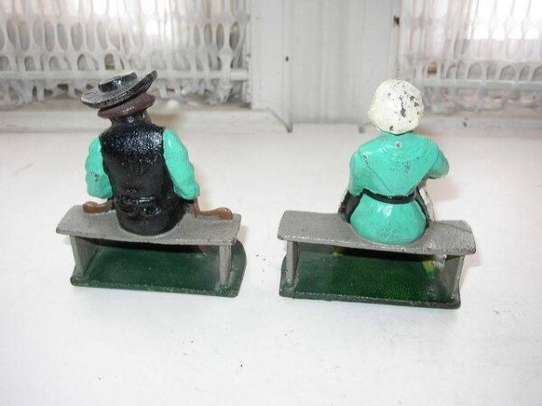 Vintage Pair, Cast Iron, Figural Amish Couple Bookends