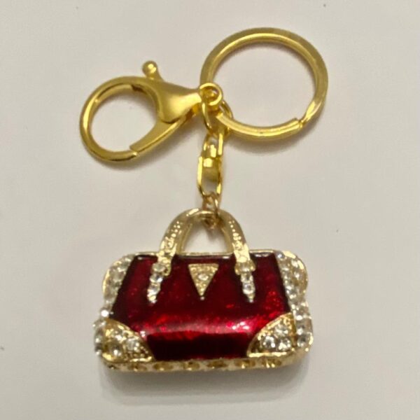 Stunning, 2-Way, Red Enamel Rhinestone Handbag Charm-Key Chain