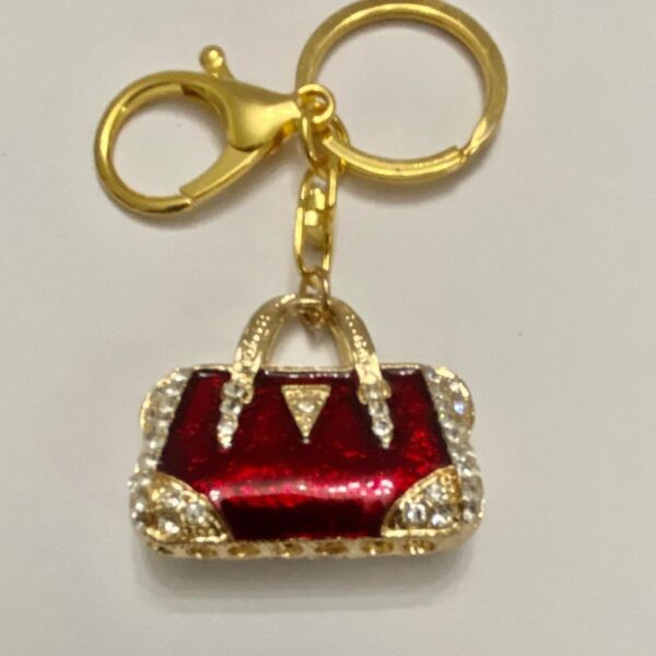 Stunning, 2-Way, Red Enamel Rhinestone Handbag Charm-Key Chain