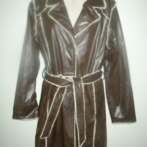 Gorgeous, Brown Faux Leather Long Outerwear-trenchcoat