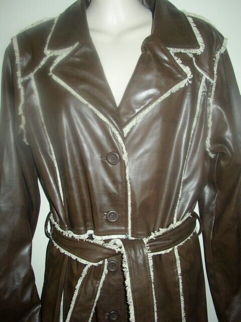 Gorgeous, Brown Faux Leather Long Outerwear-trenchcoat