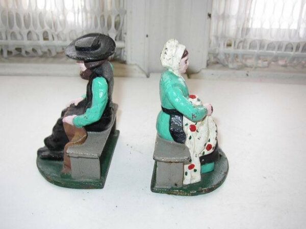 Vintage Pair, Cast Iron, Figural Amish Couple Bookends