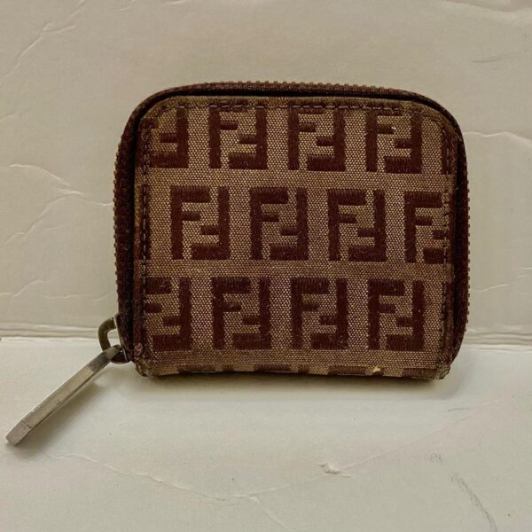 Authentic Fendi Brown Zucca Mono Zippy Coin Purse-Key Case 3.5in x 3in