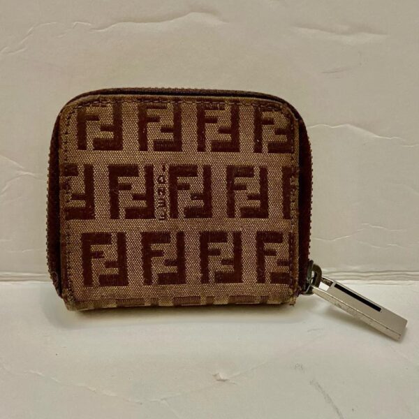 Authentic Fendi Brown Zucca Mono Zippy Coin Purse-Key Case 3.5in x 3in