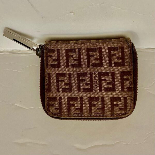 Authentic Fendi Brown Zucca Mono Zippy Coin Purse-Key Case 3.5in x 3in