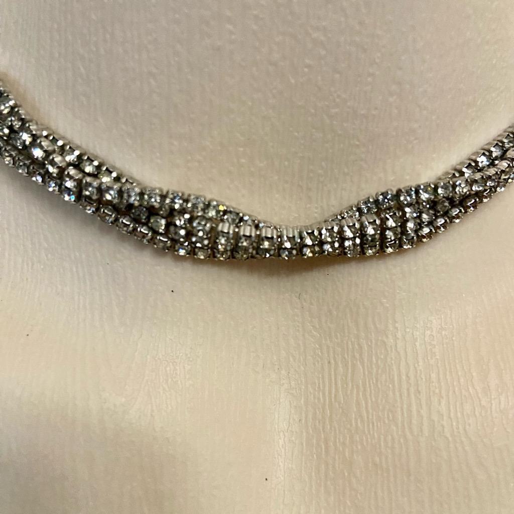 Vintage, 1940s Kramer Rhinestone Choker Necklace 13in