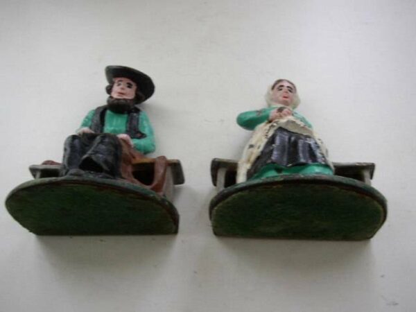 Vintage Pair, Cast Iron, Figural Amish Couple Bookends