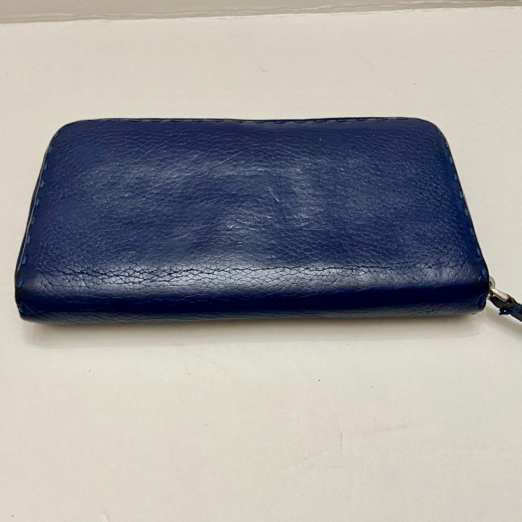 Authentic Fendi Navy Blue Leather Zippy Long Wallet ( 7.5in x 4.5in)