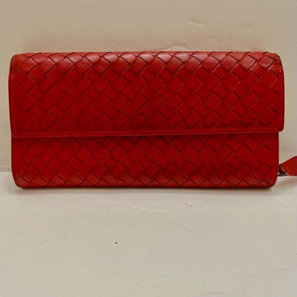 Authentic Bottega Veneta Red Leather Bifold Long Wallet 7.5in x 4.5in