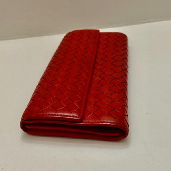 Authentic Bottega Veneta Red Leather Bifold Long Wallet 7.5in x 4.5in