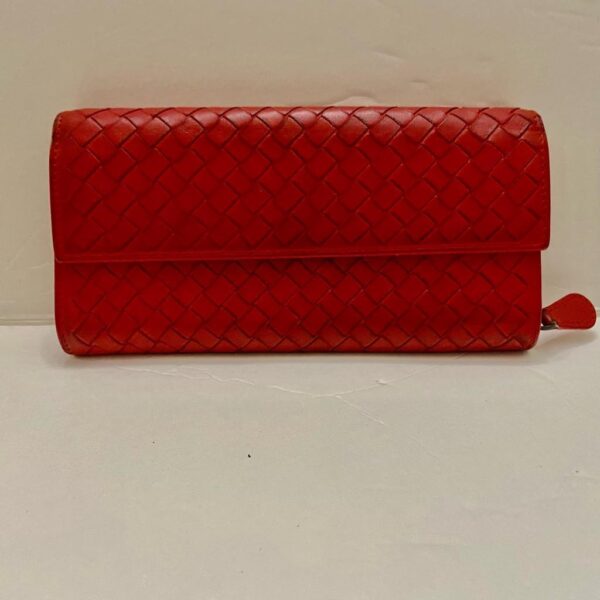 Authentic Bottega Veneta Red Leather Bifold Long Wallet 7.5in x 4.5in