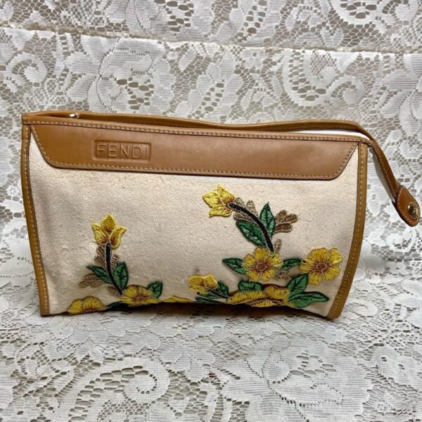 Vintage, Fendi, Rare, Beige Canvas Carry-on Pouch- Crossbody 9in x 6in x 2.5in.