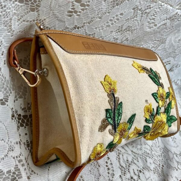 Vintage, Fendi, Rare, Beige Canvas Carry-on Pouch- Crossbody 9in x 6in x 2.5in.