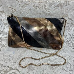 Vintage, Tri-color Mesh Metallic Clutch-Shoulder Bag