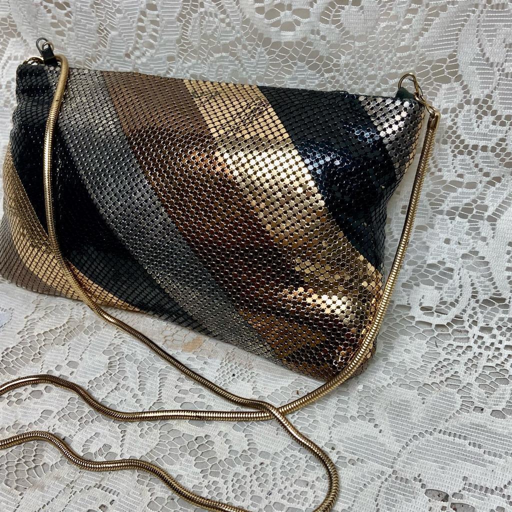 Vintage, Tri-color Mesh Metallic Clutch-Shoulder Bag