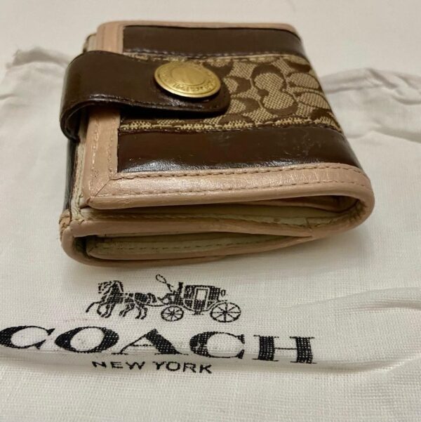 Coach Brown Mono Canvas -Beige/Brown Leather Trim-Trifold Compact Wallet with Du