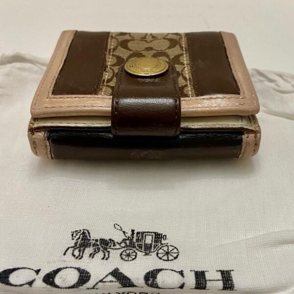 Coach Brown Mono Canvas -Beige/Brown Leather Trim-Trifold Compact Wallet with Du