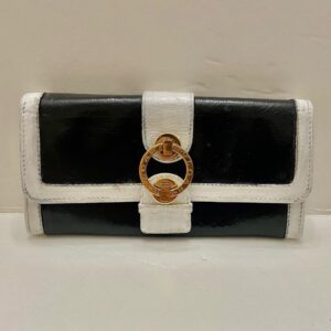 Authentic Bulgari Black and White Leather Bi-fold Long Wallet 7.5in x 4in