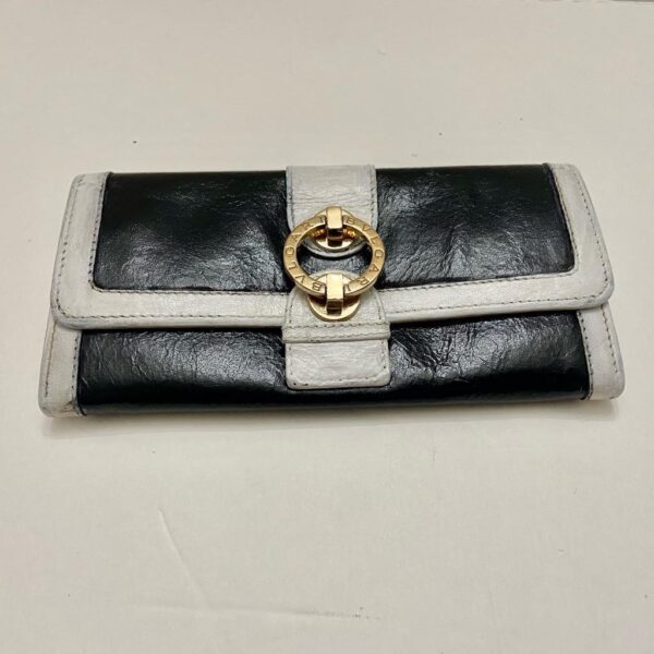 Authentic Bulgari Black and White Leather Bi-fold Long Wallet 7.5in x 4in