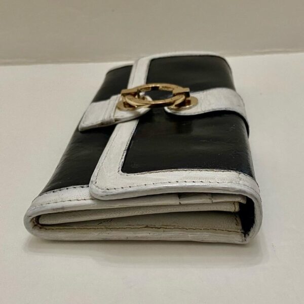 Authentic Bulgari Black and White Leather Bi-fold Long Wallet 7.5in x 4in