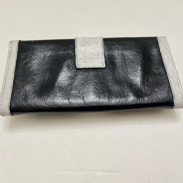 Authentic Bulgari Black and White Leather Bi-fold Long Wallet 7.5in x 4in