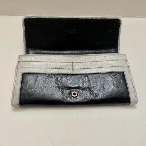 Authentic Bulgari Black and White Leather Bi-fold Long Wallet 7.5in x 4in