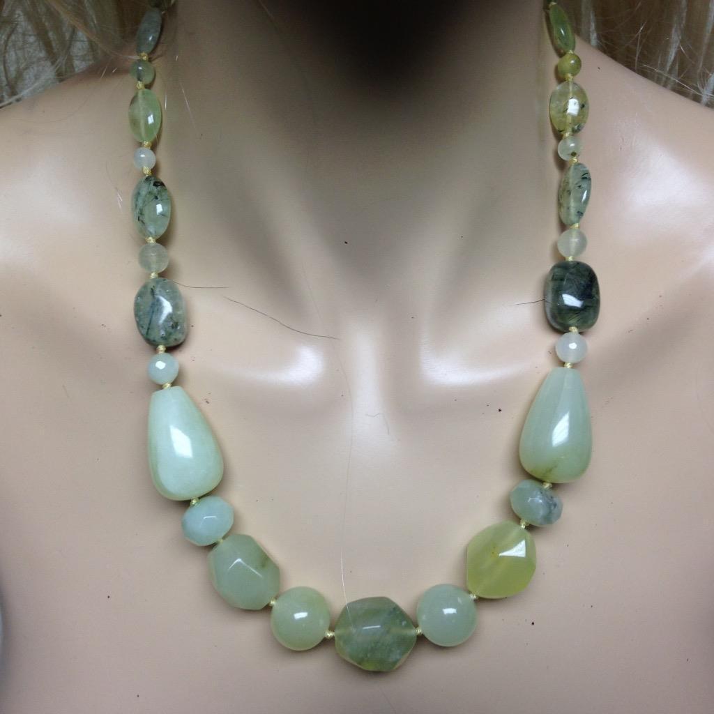 Elegant, Chunky Green Jade Beads, 22in Beaded Necklace