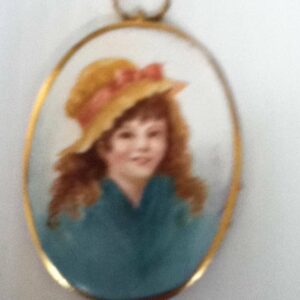 Vintage, Hand-painted Portrait of a Young Lady Pendant- Gold filledNecklace