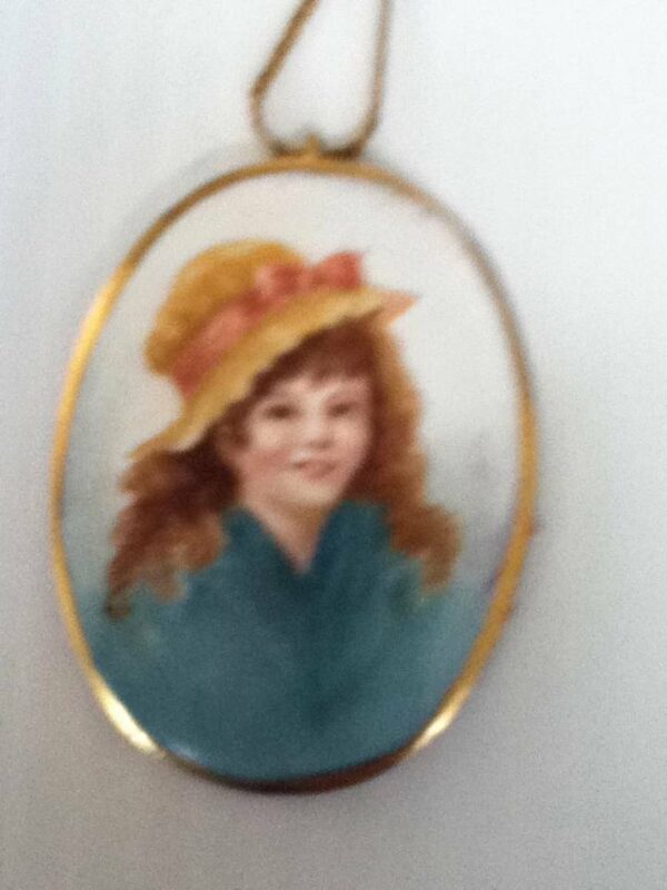 Vintage, Hand-painted Portrait of a Young Lady Pendant- Gold filledNecklace