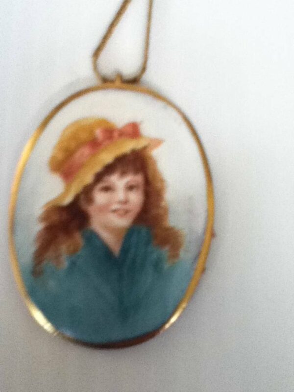 Vintage, Hand-painted Portrait of a Young Lady Pendant- Gold filledNecklace