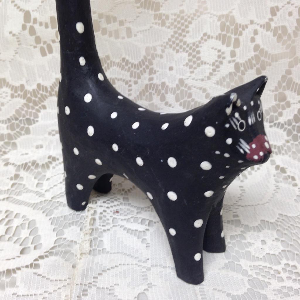 Polka Dot, Hand painted Wood, Figural Cat Bangle Rack 11in T x 4.5in L x 1.5in W