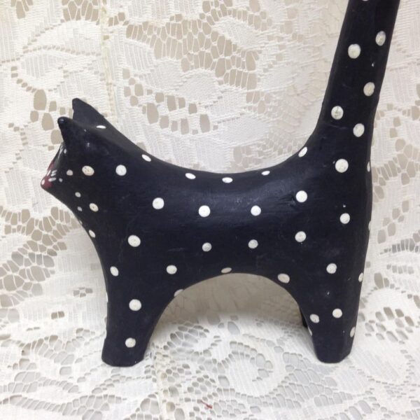 Polka Dot, Hand painted Wood, Figural Cat Bangle Rack 11in T x 4.5in L x 1.5in W