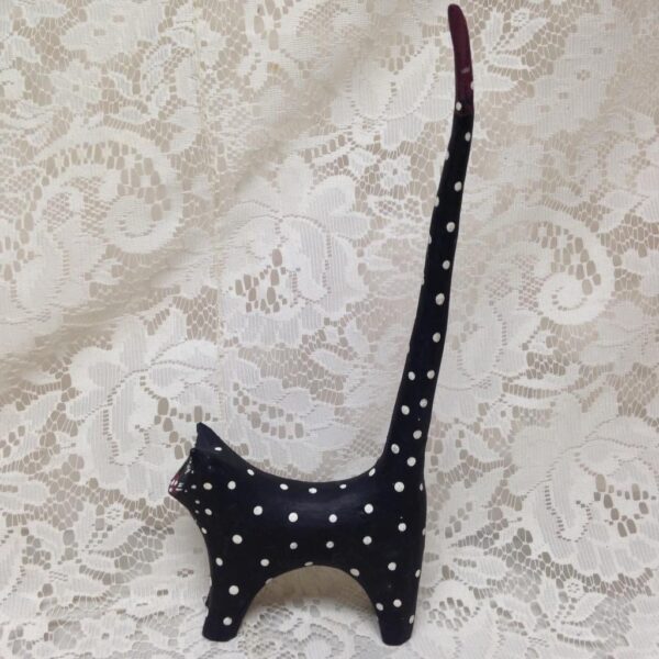 Polka Dot, Hand painted Wood, Figural Cat Bangle Rack 11in T x 4.5in L x 1.5in W