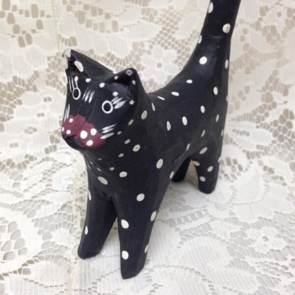 Polka Dot, Hand painted Wood, Figural Cat Bangle Rack 11in T x 4.5in L x 1.5in W